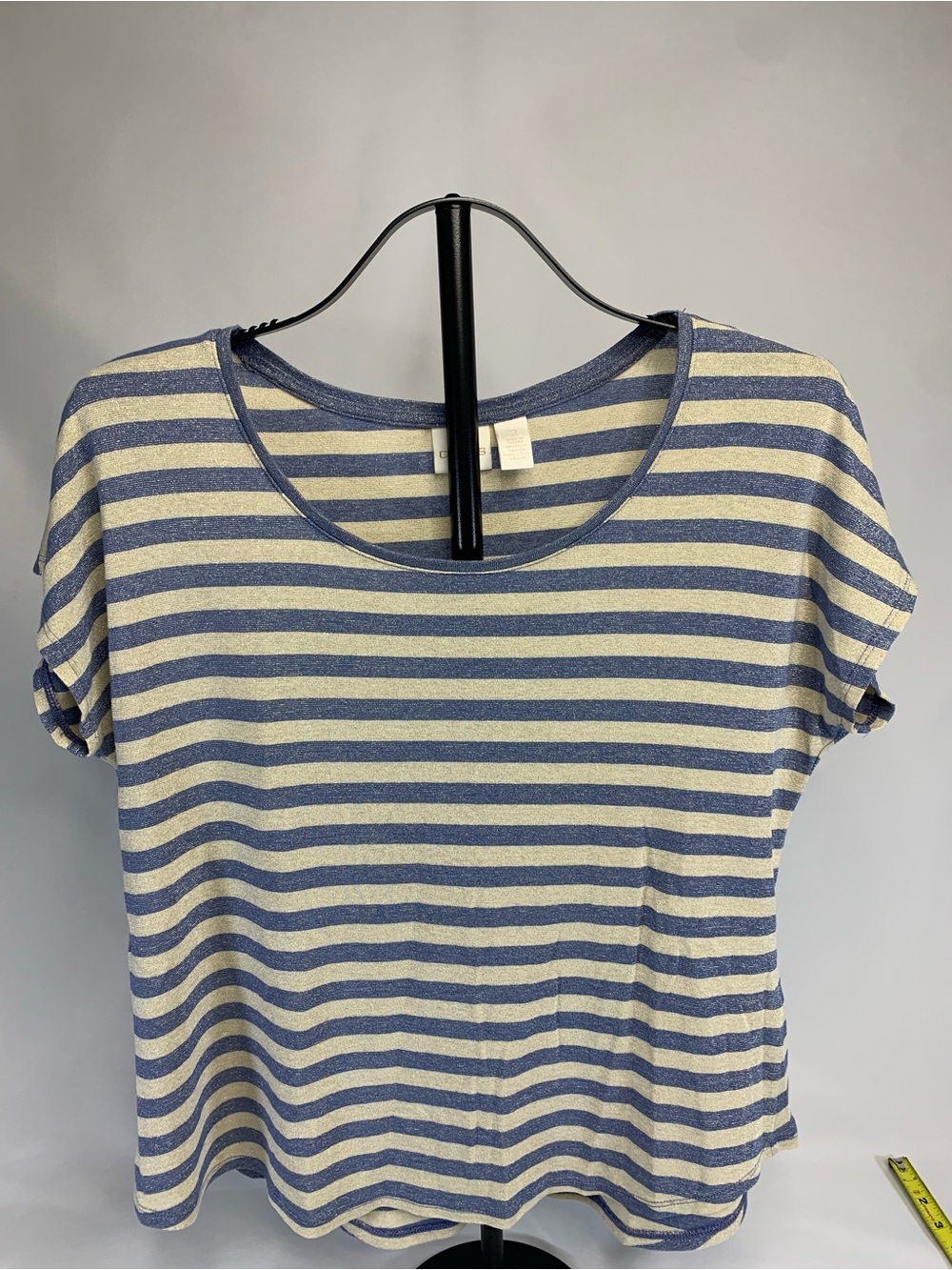 Chico's Blue and Cream Striped Short-Sleeve Tee